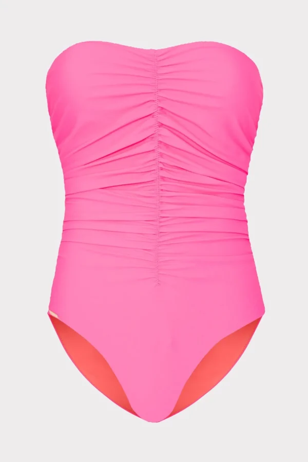 One Piece Swimsuits-MILLY Solid Carvico Vita Ruched One Piece Pink