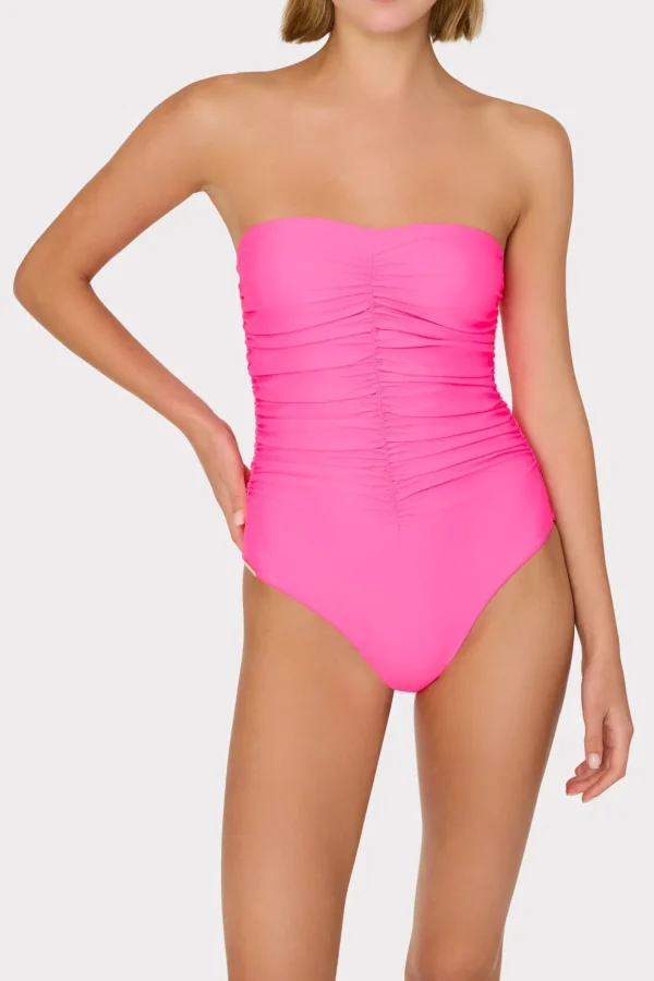 One Piece Swimsuits-MILLY Solid Carvico Vita Ruched One Piece Pink