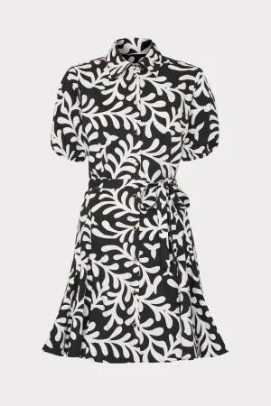 Day Dresses-MILLY Spanish Vine Poplin Mini Dress Black/White