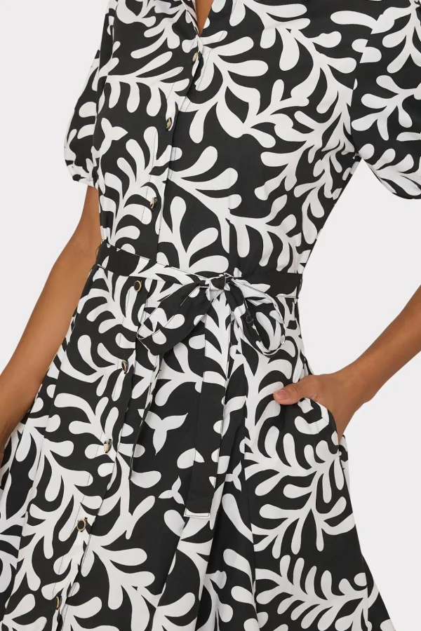 Jumpsuits & Rompers-MILLY Spanish Vine Poplin Mini Dress Black/White
