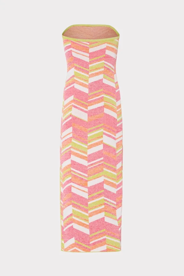 Cover-Ups-MILLY Strapless Multicolor Chevron Knit Dress Chartreuse Multi