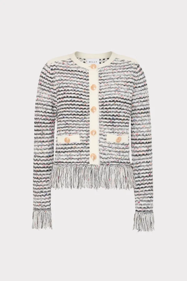 textured_fringe_cardigan__0-3.webp Matching Sets-MILLY Textured Fringe Cardigan Jacket Ecru Multi