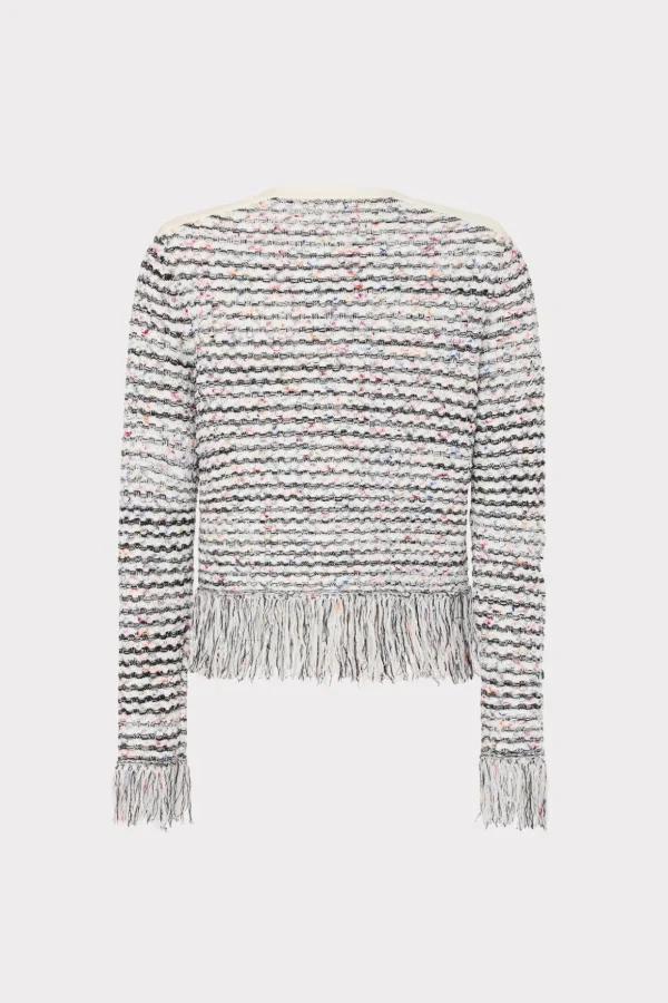 Sweaters & Knits-MILLY Textured Fringe Cardigan Jacket Ecru Multi