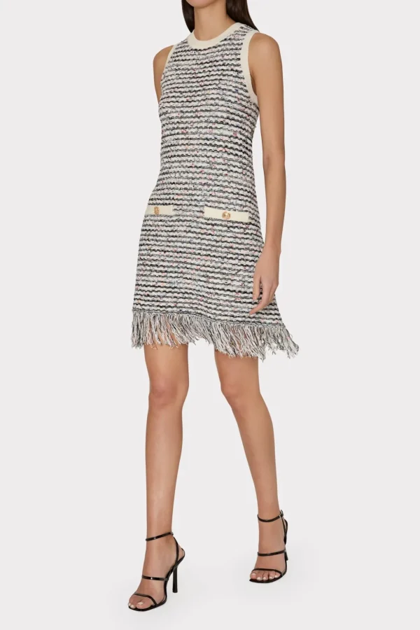 textured_fringe_knit_mini_2-4.webp Knit Dresses-MILLY Textured Fringe Knit Mini Dress Ecru Multi