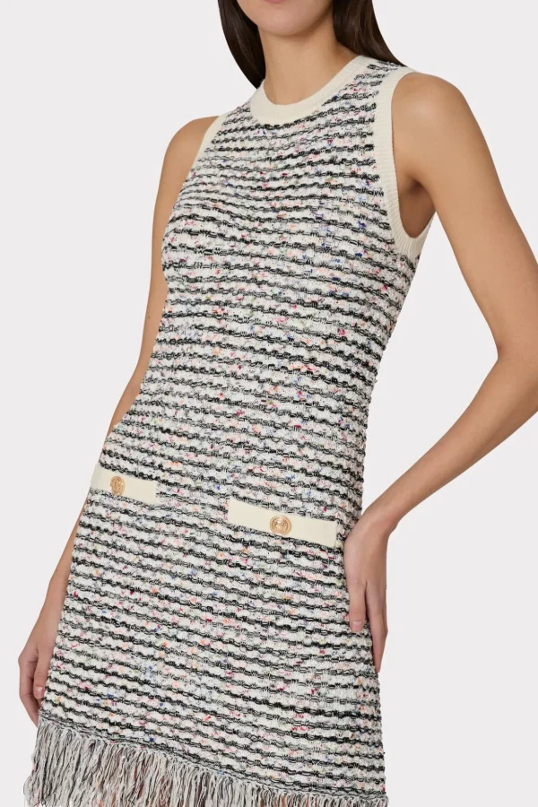 textured_fringe_knit_mini_3-6.webp Mini Dresses-MILLY Textured Fringe Knit Mini Dress Ecru Multi