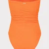 textured_ruched_one_piece_1-2.webp One Piece Swimsuits-MILLY Textured Ruched One Piece Neon Orange