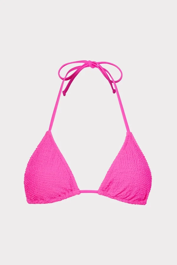 Jumpsuits & Rompers-MILLY Textured Triangle Bikini Top Neon Pink