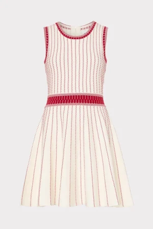 vertical_texture_fit_and__0-11.webp Mini Dresses-MILLY Vertical Texture Fit And Flare Dress Ecru/Red