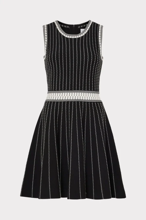 vertical_texture_fit_and__0-12.webp Mini Dresses-MILLY Vertical Texture Fit And Flare Dress Black/Ecru