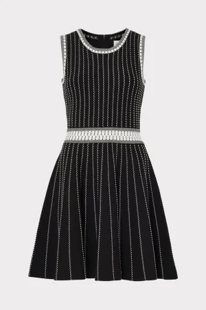 Day Dresses-MILLY Vertical Texture Fit And Flare Dress Black/Ecru