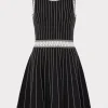Cocktail Dresses-MILLY Vertical Texture Fit And Flare Dress Black/Ecru