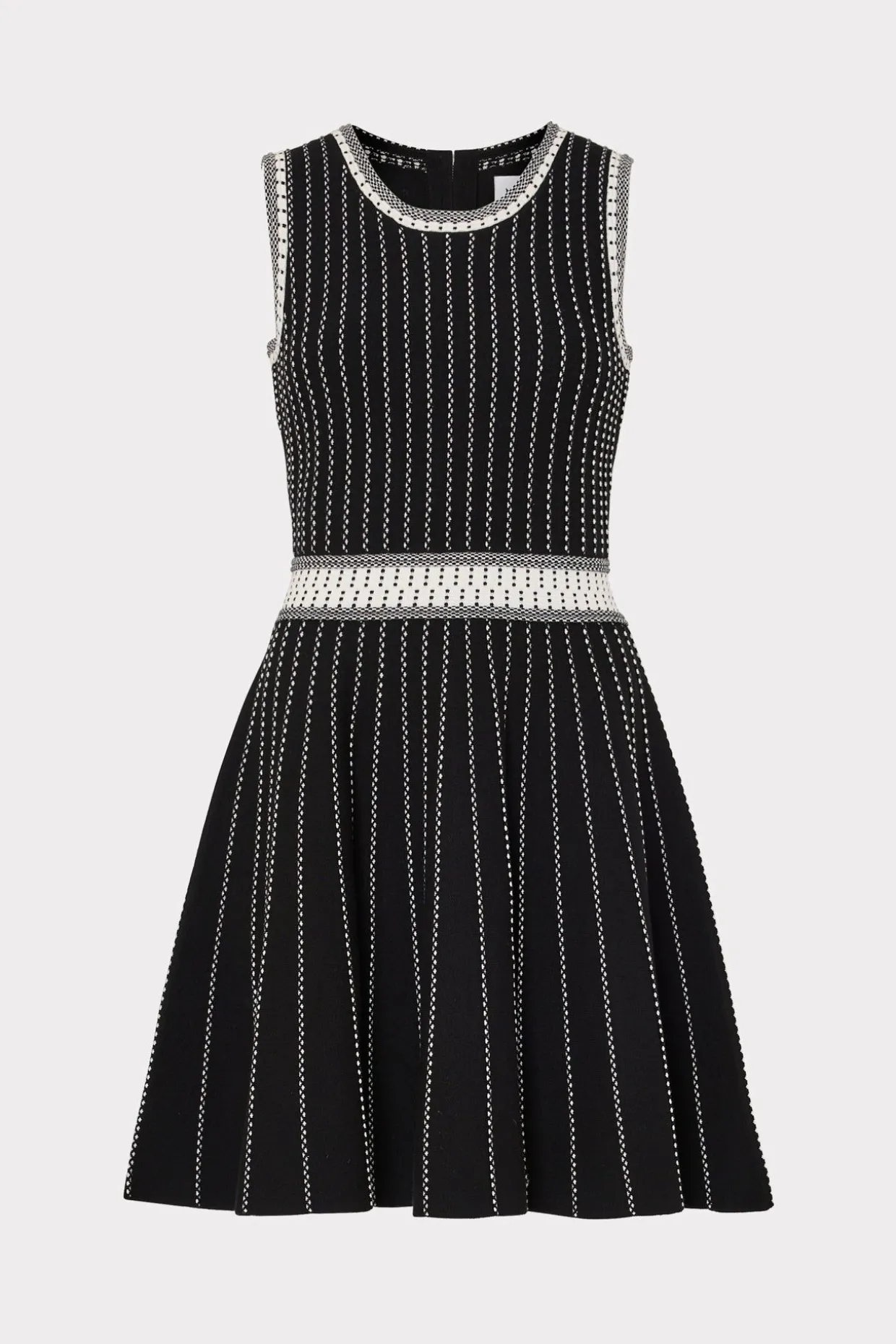 vertical_texture_fit_and__0.webp Jumpsuits & Rompers-MILLY Vertical Texture Fit And Flare Dress Black/Ecru