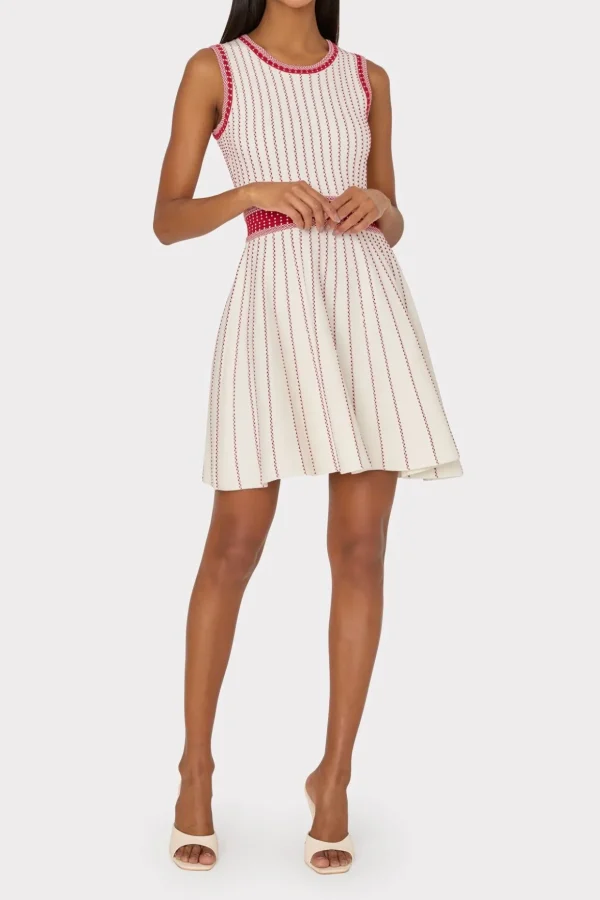 vertical_texture_fit_and__1-3.webp Sweaters & Knits-MILLY Vertical Texture Fit And Flare Dress Ecru/Red