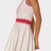 vertical_texture_fit_and__2-11.webp Mini Dresses-MILLY Vertical Texture Fit And Flare Dress Ecru/Red
