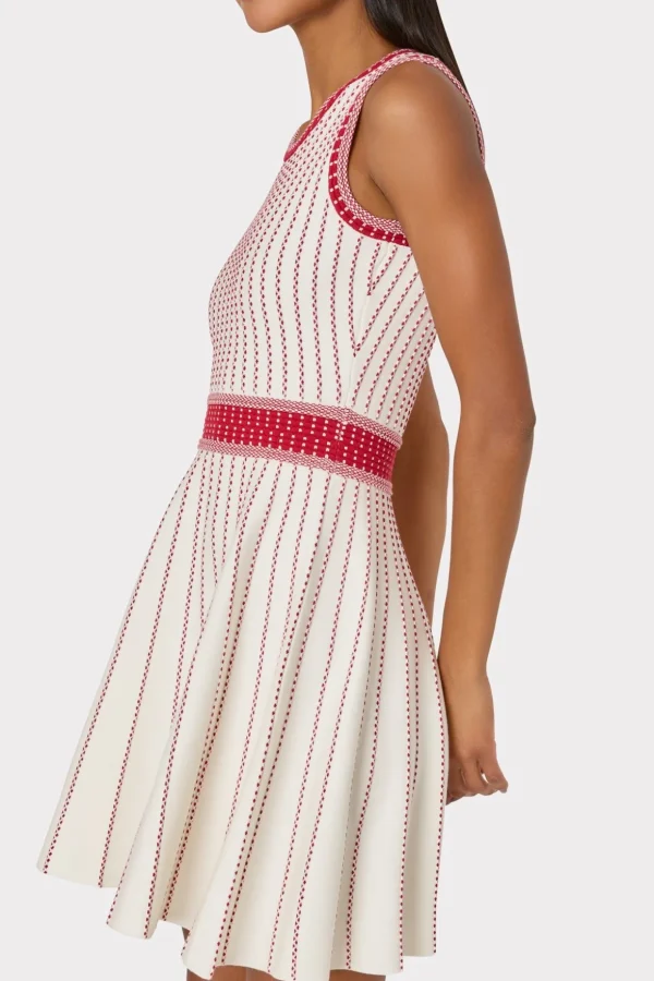 vertical_texture_fit_and__2-6.webp Knit Dresses-MILLY Vertical Texture Fit And Flare Dress Ecru/Red