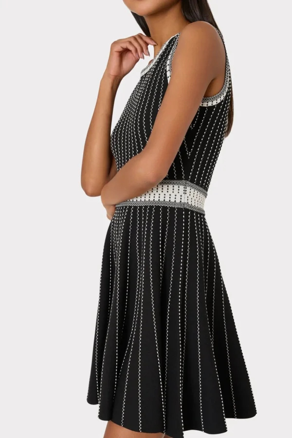 Jumpsuits & Rompers-MILLY Vertical Texture Fit And Flare Dress Black/Ecru