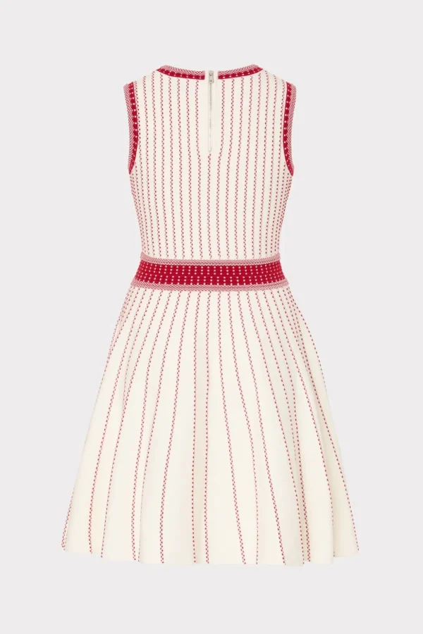 vertical_texture_fit_and__3-1.webp Jumpsuits & Rompers-MILLY Vertical Texture Fit And Flare Dress Ecru/Red
