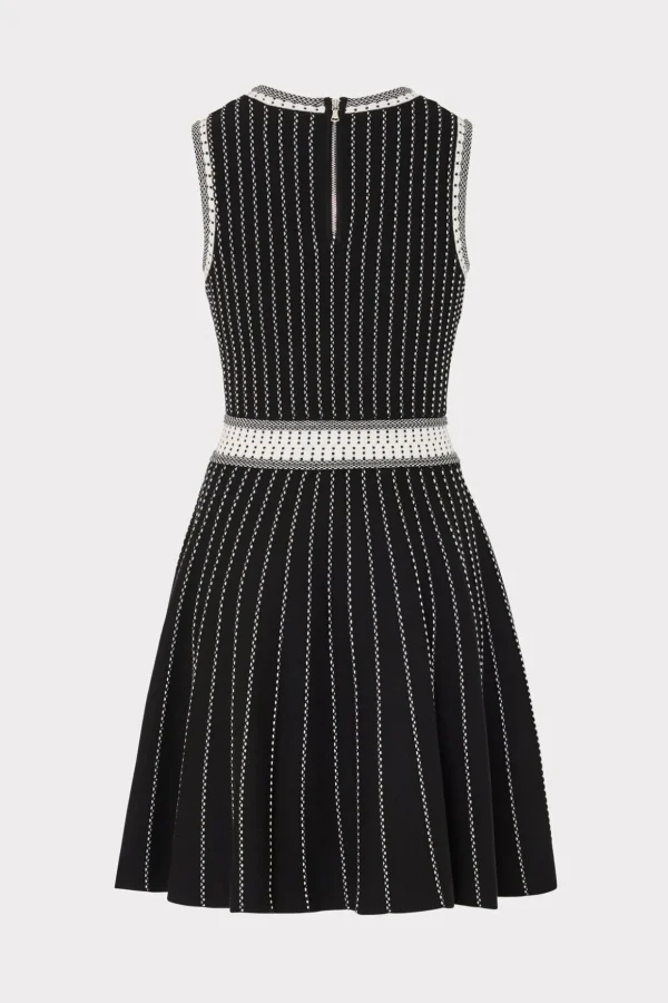 Jumpsuits & Rompers-MILLY Vertical Texture Fit And Flare Dress Black/Ecru