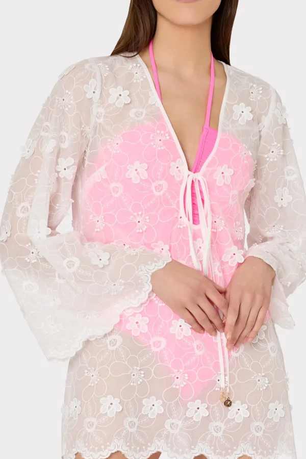 Cover-Ups-MILLY Viara 3D Floral Embroidery Coverup Dress White
