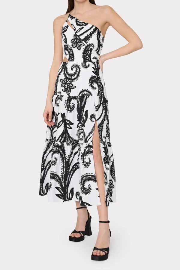 Guest Of Dresses-MILLY Vintage Vine Poplin Dress Black/White