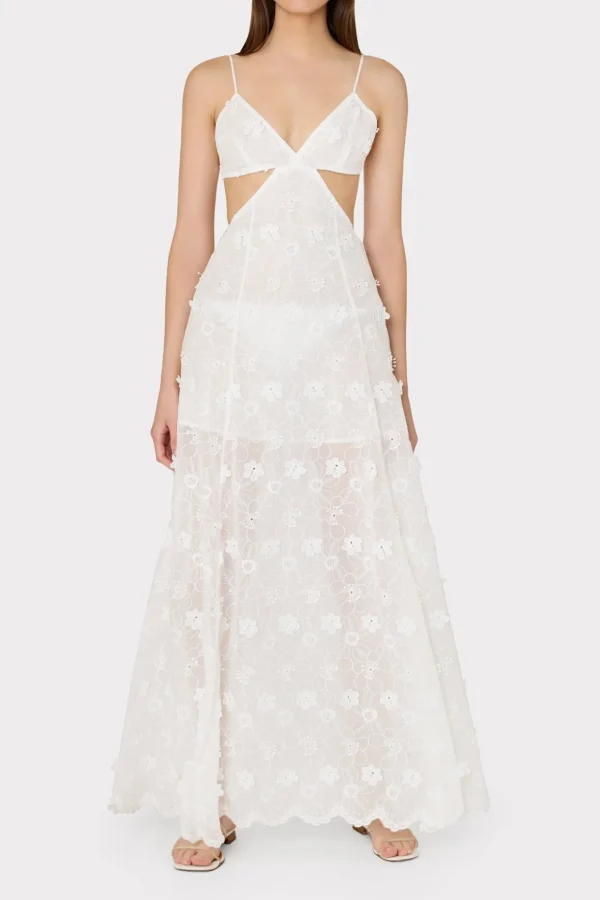 Jumpsuits & Rompers-MILLY Vivianne 3D Floral Cotton Eyelet Dress White