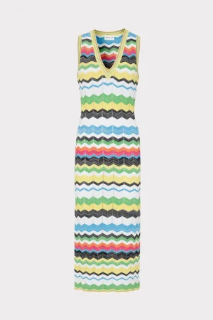vneck_zig_zag_midi_dress_0-4.webp Knit Dresses-MILLY V-Neck Zig Zag Midi Dress Yellow Multi