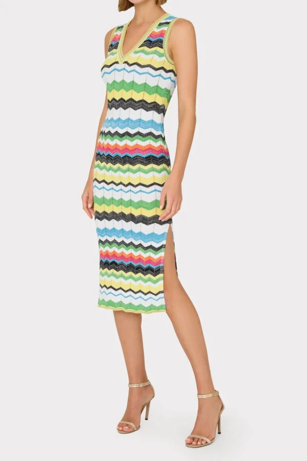 vneck_zig_zag_midi_dress_1-4.webp Knit Dresses-MILLY V-Neck Zig Zag Midi Dress Yellow Multi