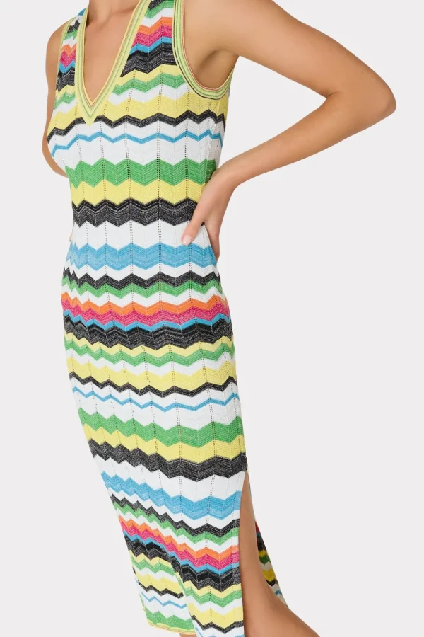 vneck_zig_zag_midi_dress_2.webp Jumpsuits & Rompers-MILLY V-Neck Zig Zag Midi Dress Yellow Multi
