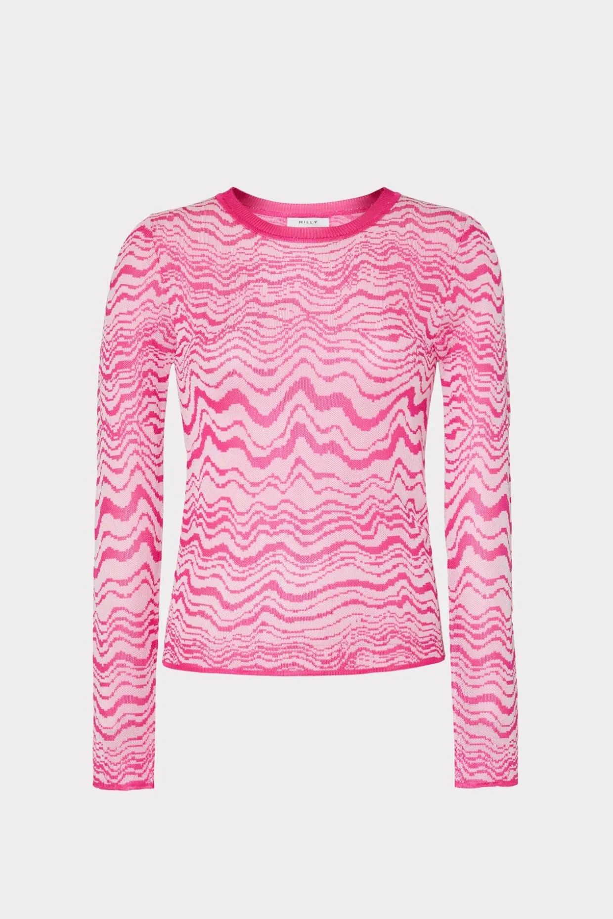 wave_jacquard_crewneck_pu_0-1.webp Sweaters & Knits-MILLY Wave Jacquard Crewneck Pullover Pink/Ecru
