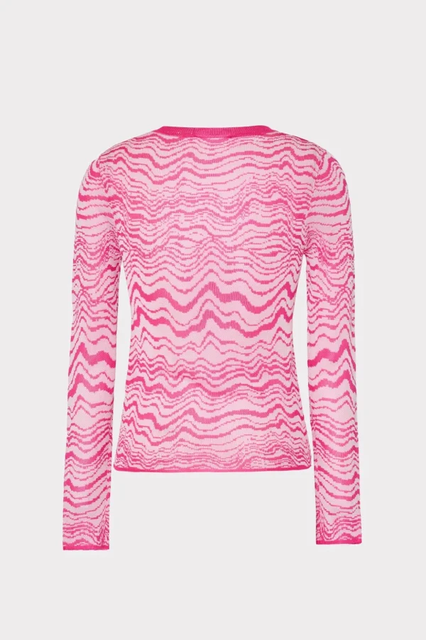 wave_jacquard_crewneck_pu_3.webp Jumpsuits & Rompers-MILLY Wave Jacquard Crewneck Pullover Pink/Ecru