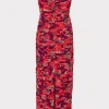 Evening Gowns-MILLY Windmill Floral Chiffon Dress Red Multi