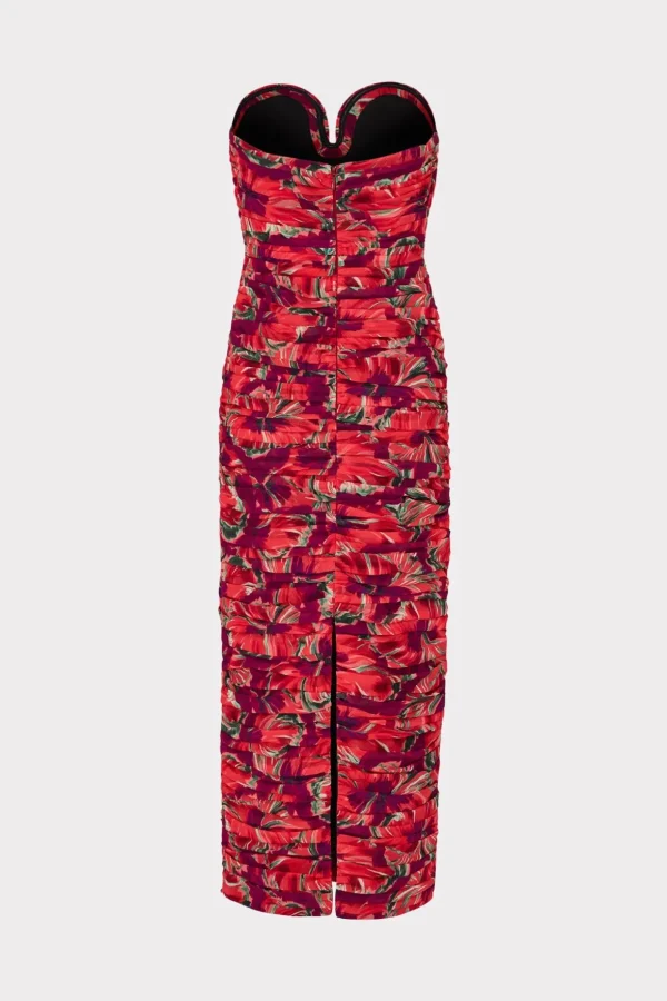 Cocktail Dresses-MILLY Windmill Floral Chiffon Dress Red Multi