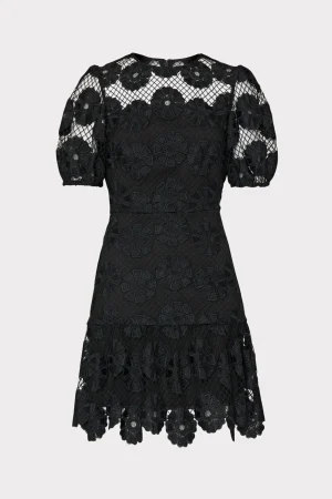 Little Black Dresses-MILLY Yasmin Daisy Lace Dress Black
