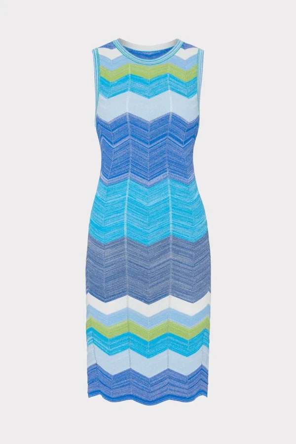 Jumpsuits & Rompers-MILLY Zig Zag Knit Mini Dress Blue Multi