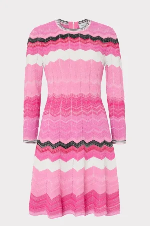 zig_zag_long_sleeve_flare_0-2.webp Knit Dresses-MILLY Zig Zag Long Sleeve Flare Dress Pink Multi