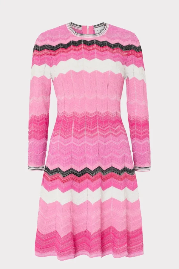 zig_zag_long_sleeve_flare_0.webp Jumpsuits & Rompers-MILLY Zig Zag Long Sleeve Flare Dress Pink Multi