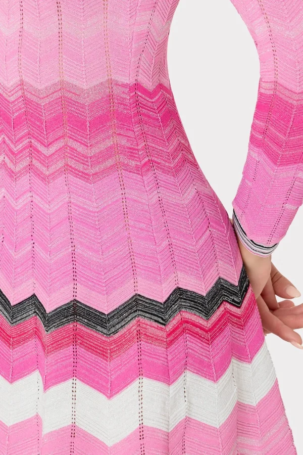 zig_zag_long_sleeve_flare_2-2.webp Knit Dresses-MILLY Zig Zag Long Sleeve Flare Dress Pink Multi