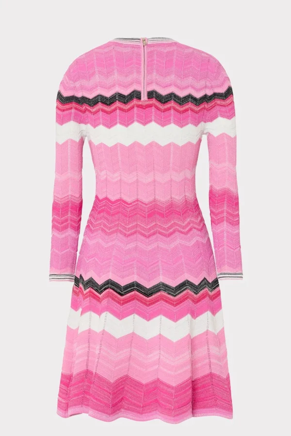 zig_zag_long_sleeve_flare_3.webp Jumpsuits & Rompers-MILLY Zig Zag Long Sleeve Flare Dress Pink Multi